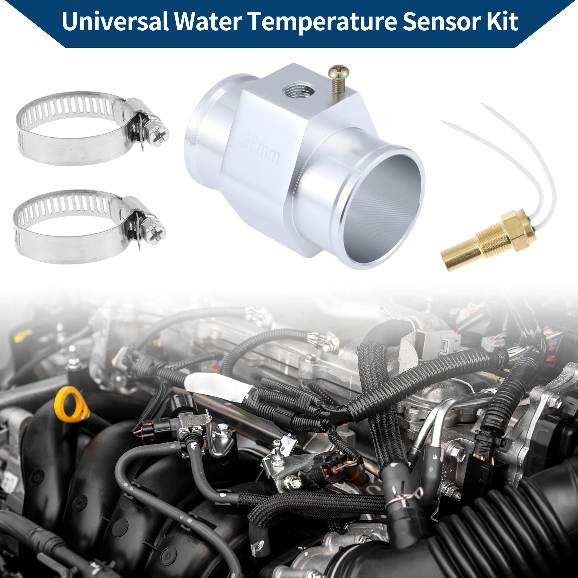 UXCELL Kit universal de sensor de temperatura del agua de 12 V/24 V, adaptador de tono plateado de 1/8 "NPT 1,50" 170'F encendido - 155'F apagado para radiador automotriz