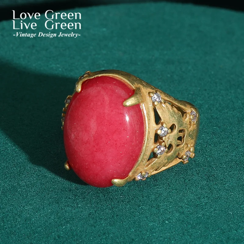 

Vintage Jewelry Natural Pink Ring Stone Engagementfor Woman Wedding Luxury Designer Antique Accessories St Valentine Day Gift
