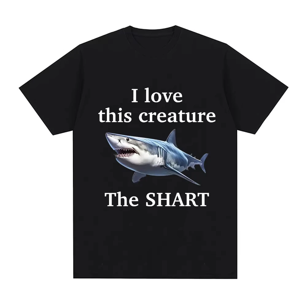 Ladies' Fashionable Short Sleeved Cotton Oversized Short Sleeved T-shirt, I Love This Biological Shart Shark Funny Meme T-shirt