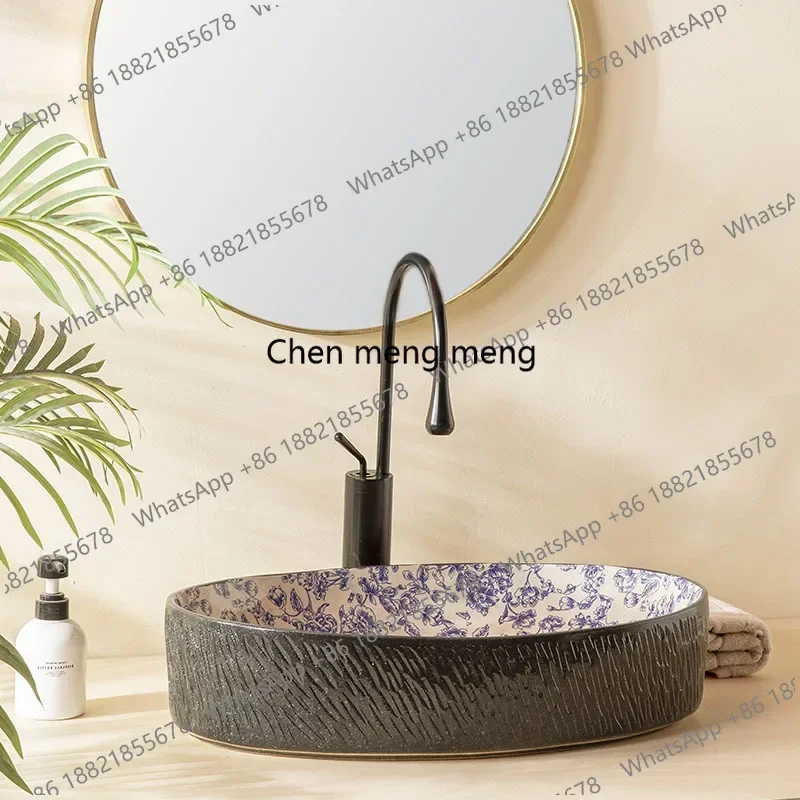 Z136Oval bathroom washbasin basin on the table ceramic balcony art basin retro home