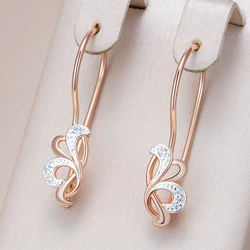 Kinel Hot Shiny Natural Zircon Flower Long Drop Earrings Women Luxury 585 Rose Gold Silver Color Mix Daily Fine Vintage Jewelry