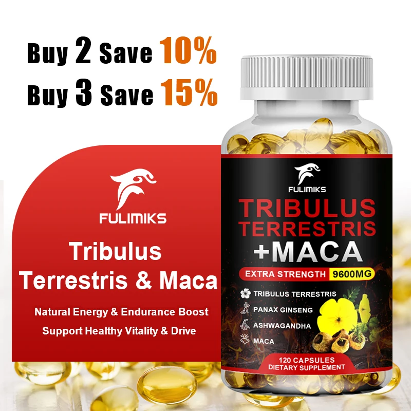

High Potency Tribulus & Maca Capsules, with Panax Ginseng & Ashwagandha, Supports Stamina, Focus, Hormone Balance & Vitality