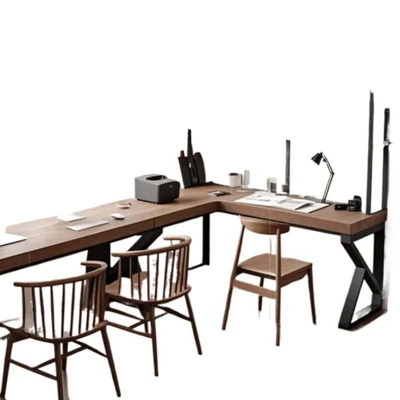 

Solid wood corner desk bookshelf integrated home desk against the wall study writing table double computer table