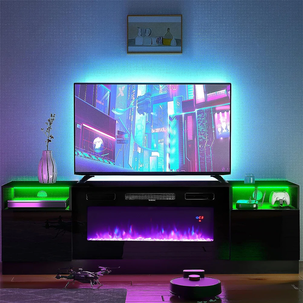 【Breeins】Recessed Electric Fireplace TV Stand with Closed Storage Home Decoration With Remote Modern
