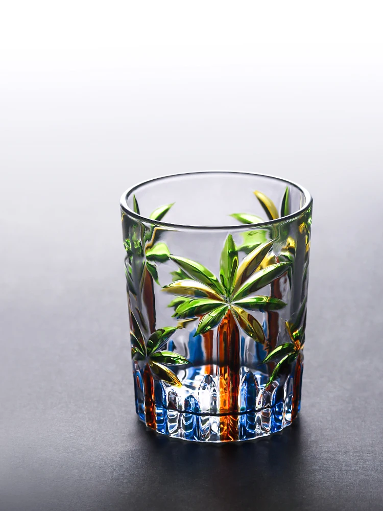 

Стеклянные круглые чашки 300 мл, креативный стиль, домашнее использование, летнее пиво, виски, ретро кокосовая пальма, ручная роспись, красочная посуда для напитков