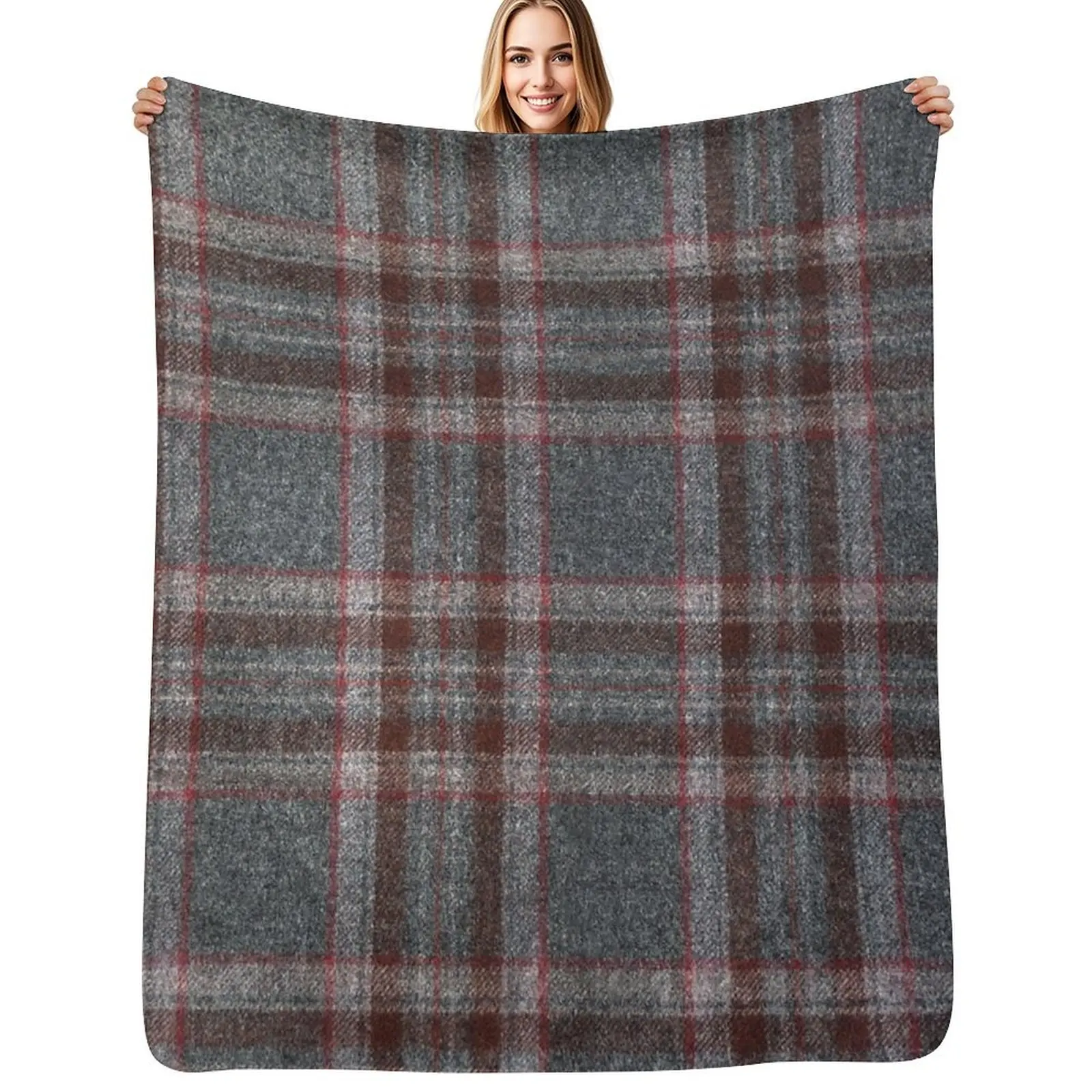

Grey and Red Tartan Throw Blanket Shaggy Designers Thin Tourist Blankets