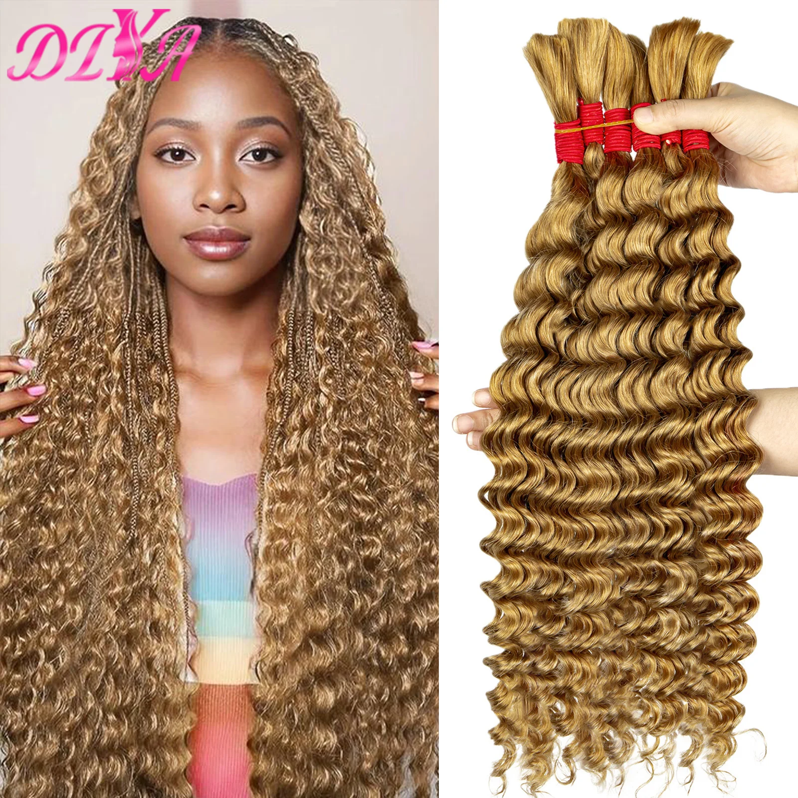 Onda Profunda Boho Tranças Extensões, Sem Trama Cabelo Brasileiro, Remy Bohemian Tranças, Pacotes de cabelo humano em massa, 27 100% cabelo humano