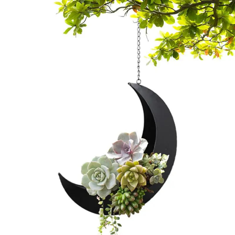 Hang Plant Pot Moon Hang Succulent Planter Rustic Metal Planters Cactus Hanger Hang Crescent Pot With Plant Hanger