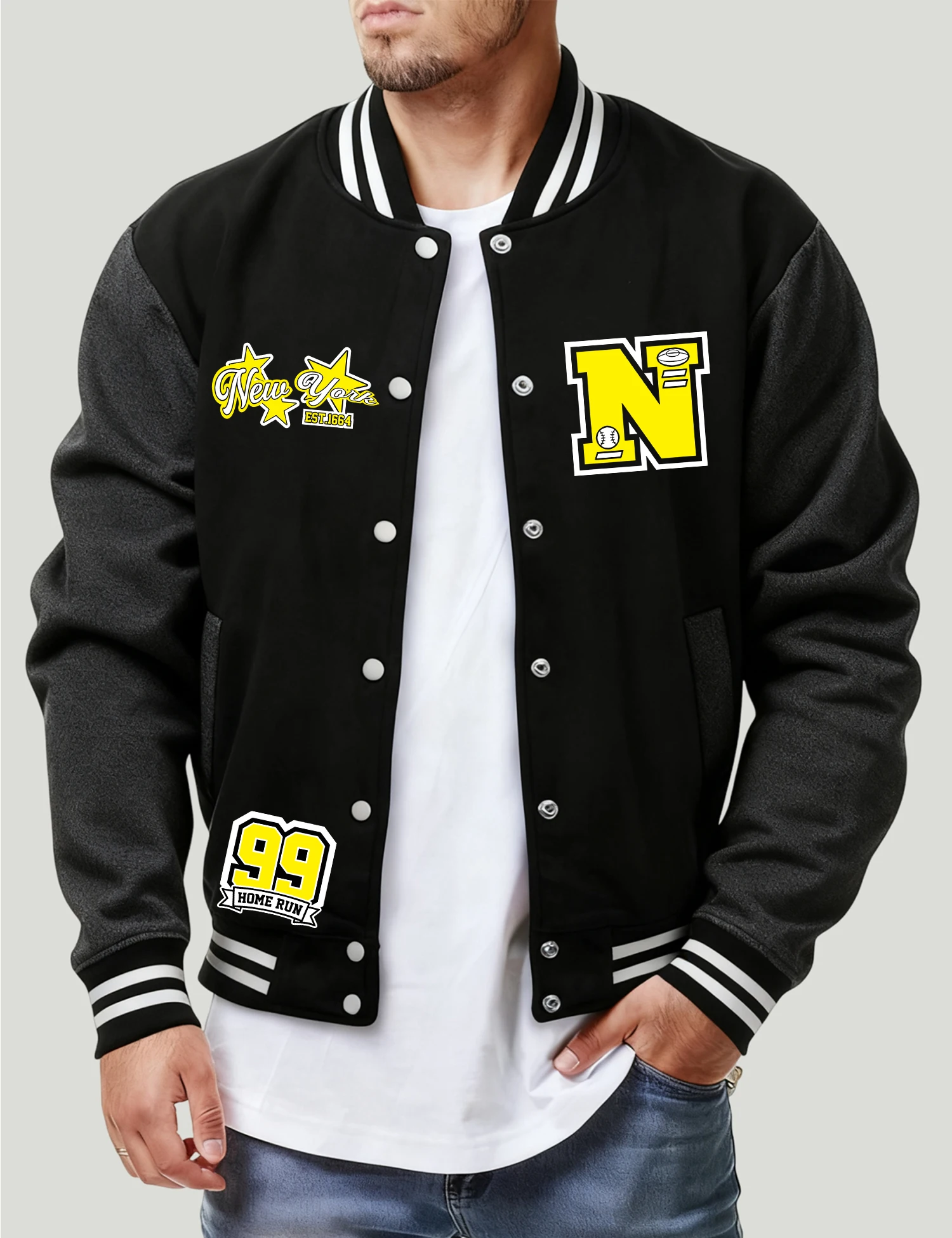 Shining Star New York City Design Men Baseball Uniform Hip Hop Pullover Jacket Creativity Warm Streetwear Loose Man Jackets