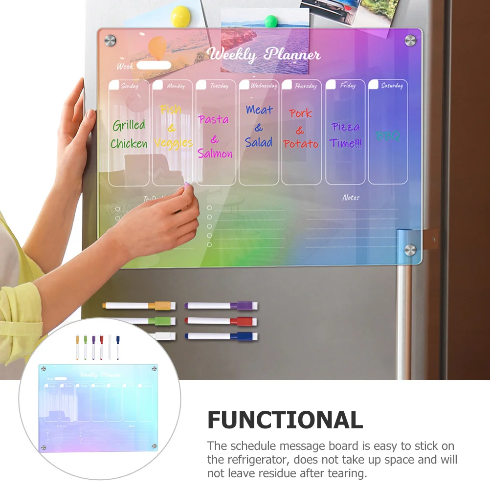 

1Set Acrylic Dry Erase Board for Fridge Magnetic Weekly Planner Board Kitchen Organization Tool Reusable Writing Surface