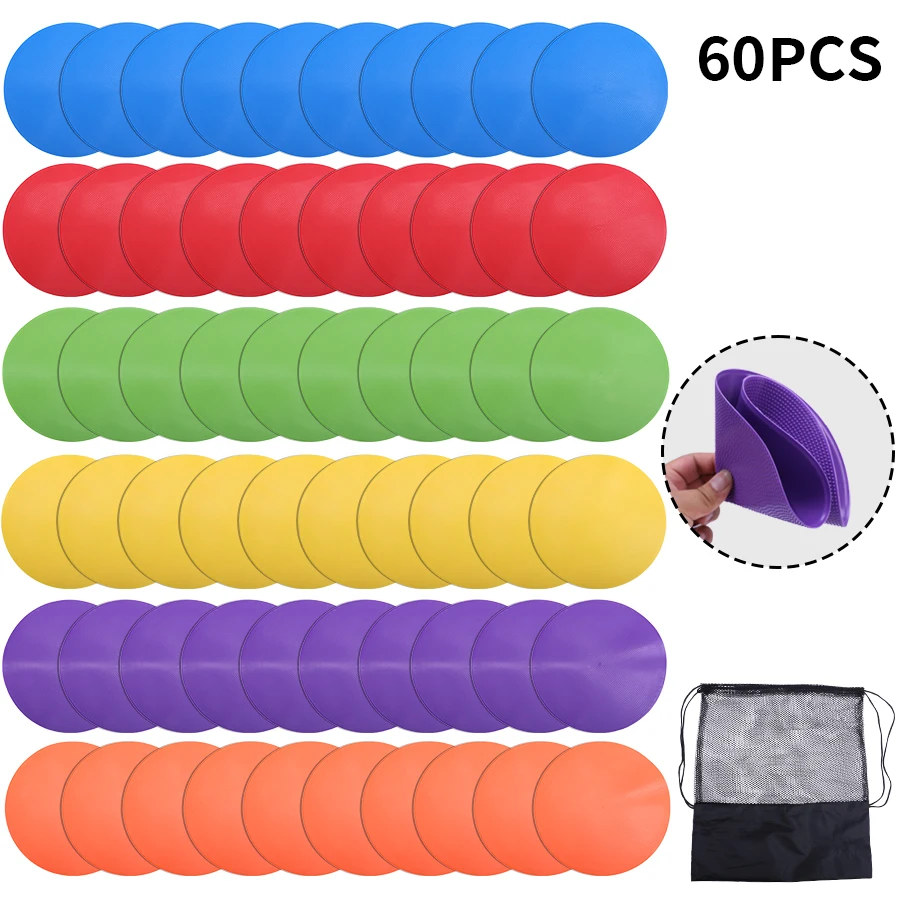 60pcs 23cm football training flat marking mats training obstacles tennis landmark mats free square mesh pocket