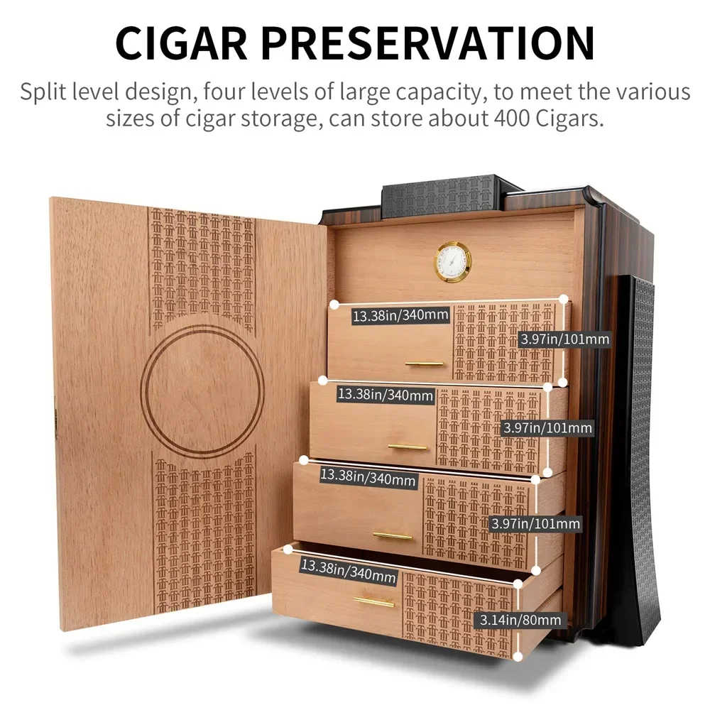 Cuban TRINIDAD Anniversary Limited Edition Cigar Humidor Cedar Wood Shelf Large Capacity 400 Cigars with Safety Lock Humidifier