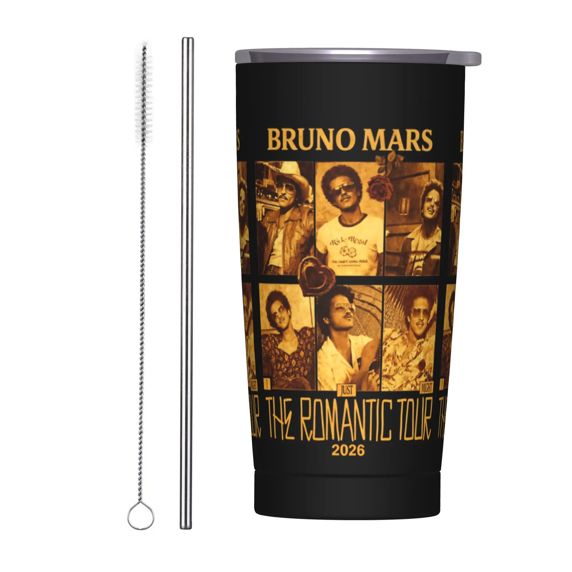 

The Romantic Tour Bruno Mars 2026 Tumbler Vacuum Insulated Thermal Cup with Lid Straw Office Home Mug Water Bottle