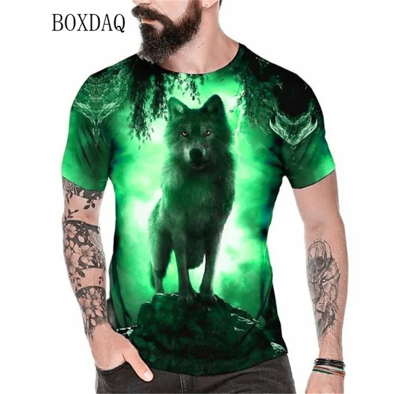 Men\'s T-shirts Short Sleeve Wolf Graphic 3D Animal Printed Street Style Man Tops 6XL Plus Size Loose Casual O-Neck Harajuku Tee