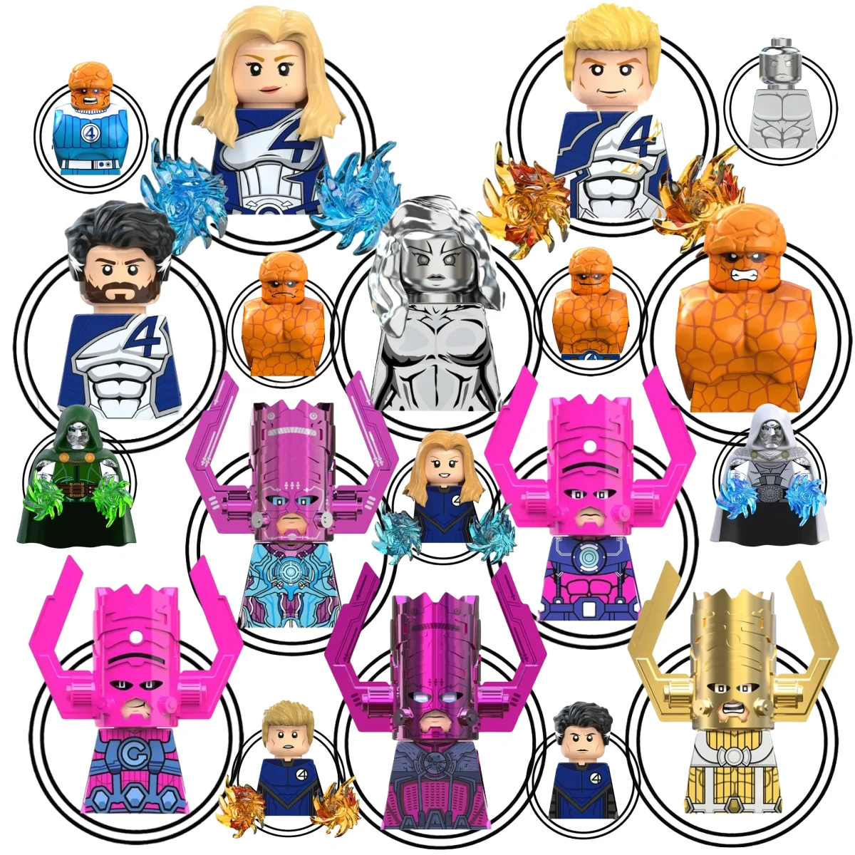 Caja ciega Mini Marvel Building Blocks Figuras Fantastic Four Mr. Fantástica mujer Invisible antorcha humana la cosa armadura regalo juguetes