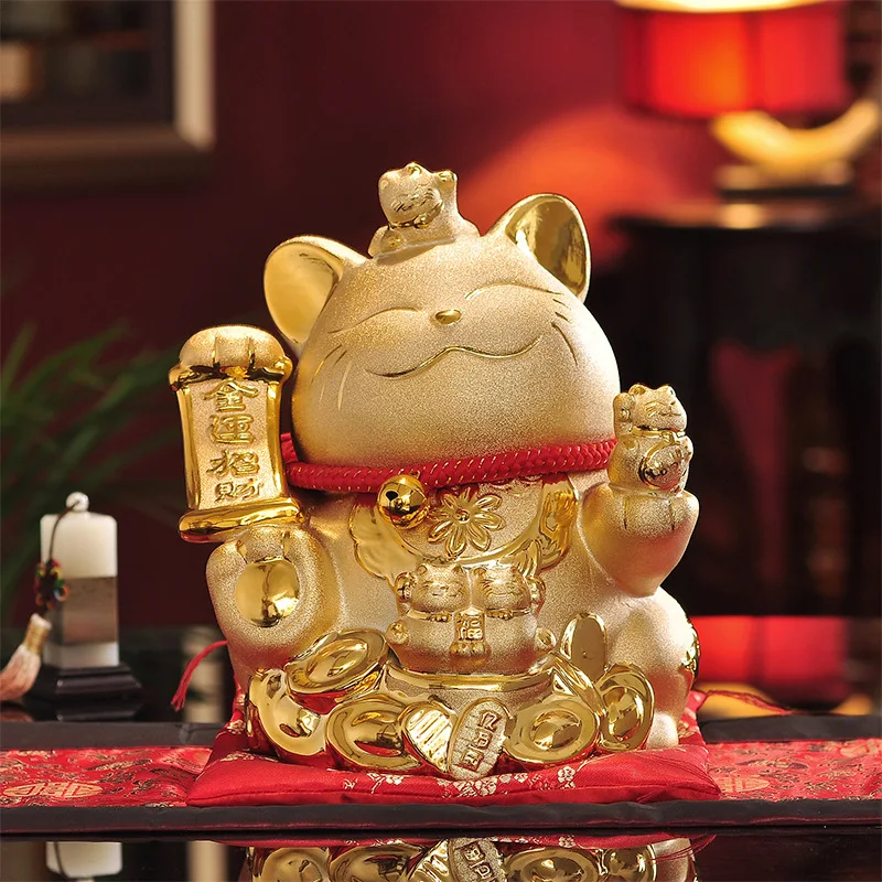 

High-end large gold and jade full hall lucky cat opened company shop business gifts ceramic piggy bank home decoration