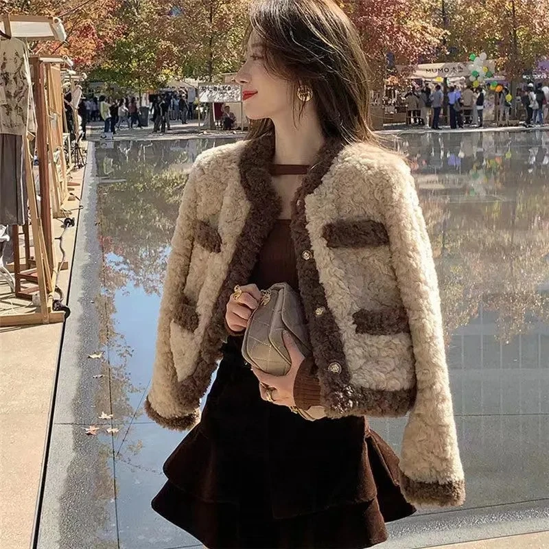 Fashion Imitation Lamb Hair Coat Autumn Winter Women's  Fur Jacket 2023 New Korean Casual Fluffy Warm Outerwear Female Tops