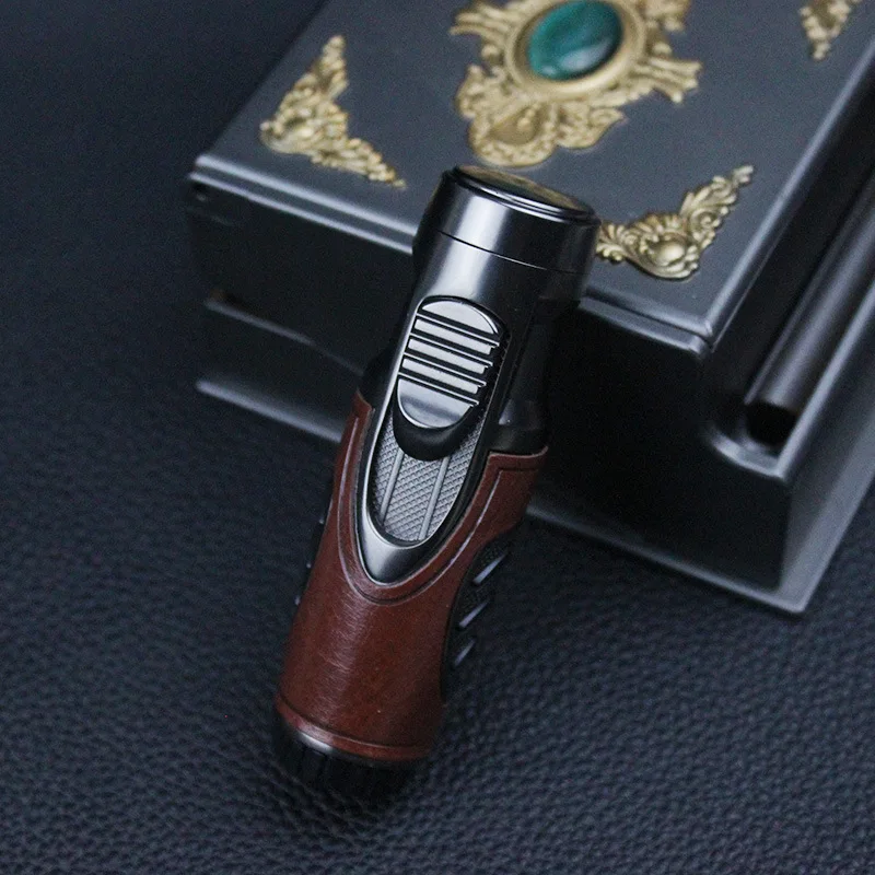 Honor Flip Lighter Windproof Double Direct Shock Blue Flame High-end Business Leather Inflatable Cigar Lighter Wholesale