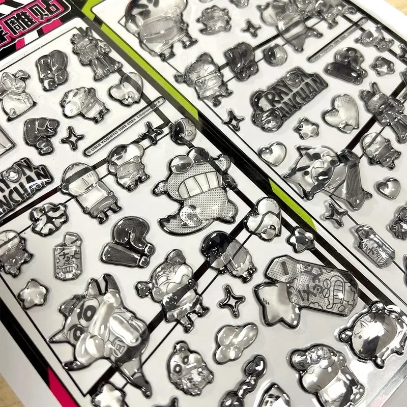 Kawaii Crayon Shin Special Black And White Embossed Hand Account Sticker Waterproof 3d Cartoon Diy Mobile Phone Case Sticker