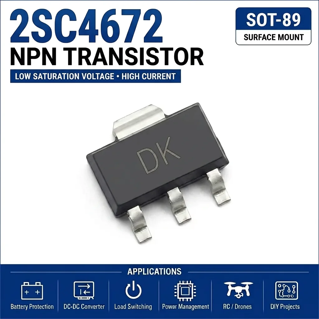 (100 pcs) 2SC4672 SOT-89 (Marking DK) NPN Power Transistor 50V 2A 500mW