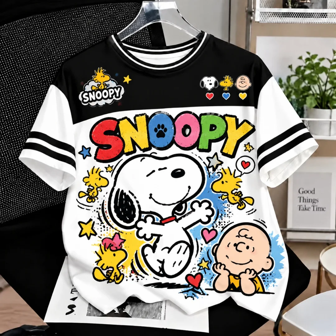 Peanuts Snoopy Woodstock Charlie Brown Buntes Grafik-T-Shirt Unisex Raglan-Streifen-Kurzarm-T-Shirt Herren-T-Shirt Kinder-T-Shirt – Detail 2
