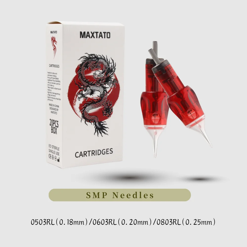 MAXTATO 20Pcs/Box SMP Red Tattoo Cartridge Needles RS RL RM Makeup Permanent With Membrane Cartridges Disposable Tattoo Needles