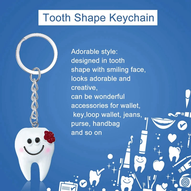 24 Pcs  Teeth Shape Model Simulation Tooth Key Chain Fashion Cartoon Lovely Girls Gift Pendant