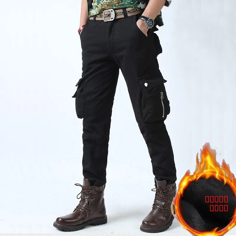 

Мужские зимние рабочие брюки с утеплением, прямые, износостойкие, с множеством карманов, теплые, на поясном ремне, повседневные, длинные