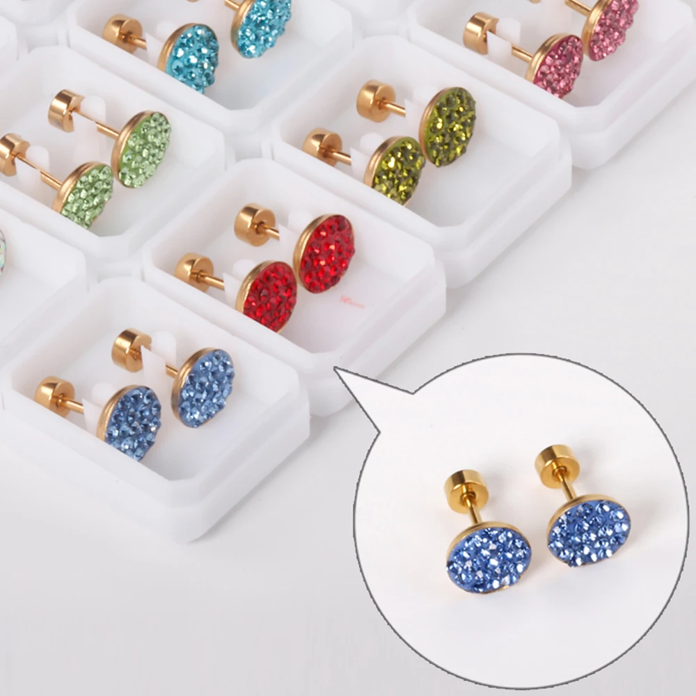 12 Pairs Ladies/Girl Colorful Round Shape Earrings 316L Stainless Steel Anti-allergy  Ear Stud Party Gift Jewelry Accessories