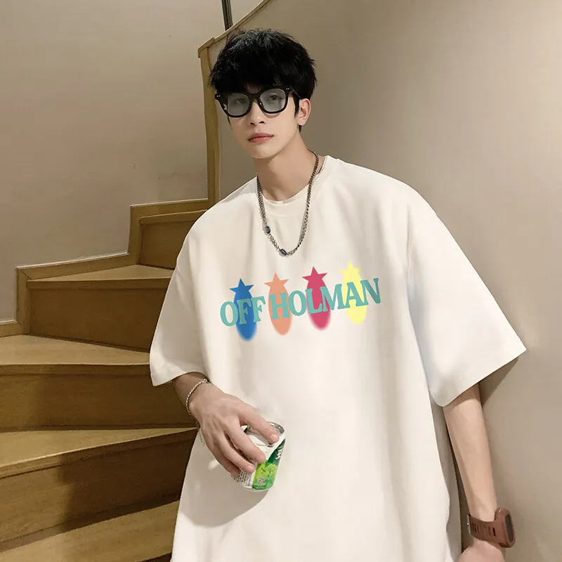 

Men's Cotton T-shirts 5XL White Mens Casual Summer Wear Oversized T Shirt Anime Letter Print Tee Shirts for Men Male Clothes
