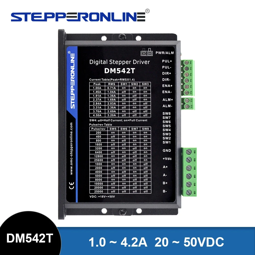 STEPPERONLINE DM542T Stepper Motor Driver 1.0-4.2A 20-50VDC 2-phase Digital Stepper Motor Controller for Nema 17/23 Stepper