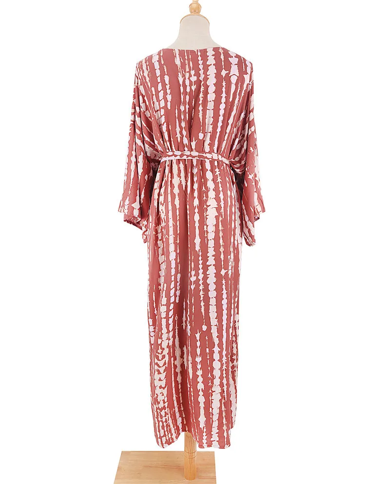 Langer Kimono-Badeanzug für Damen, stilvoller Batik-Badeanzug mit offener Vorderseite und Strand-Outfits – Detail 10