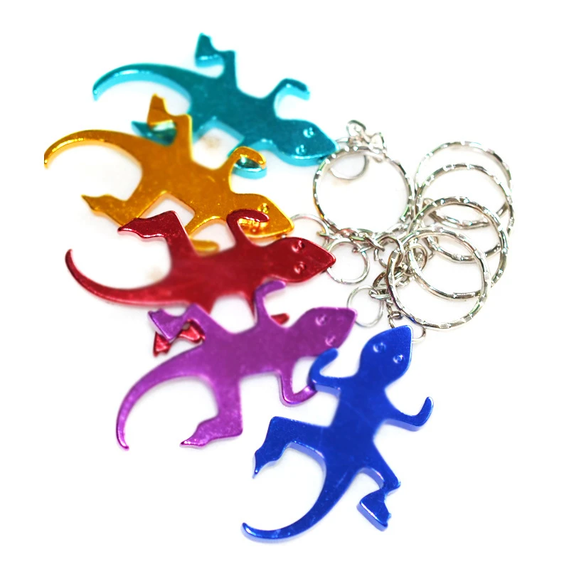 300pcs Novelty Cartoon Lizard Shape Beer Keychains Alloy Openers Corkscrew Keys Ring Bottle Opener