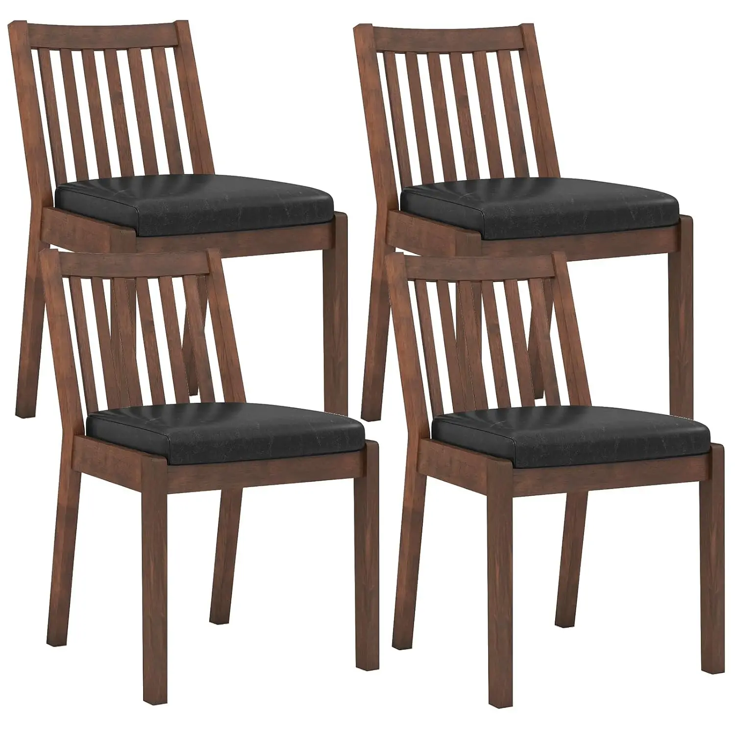 

Комплект из 4 обеденных стульев из искусственной кожи с каркасом из каучукового дерева, мягким сиденьем и ламельной спинкой, для кухни и столовой в стиле фермерского дома, на заказ