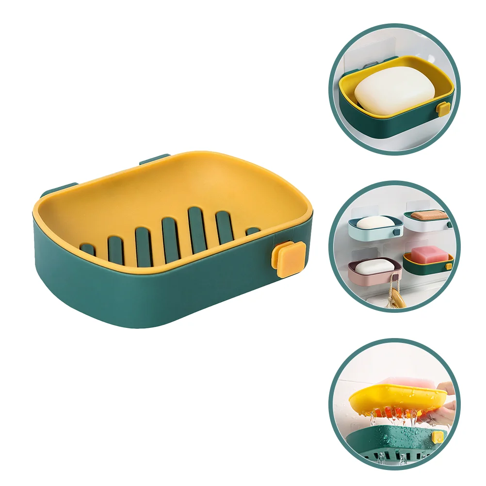 

Cup Soap Dish Double layer Wall mounted Adhesive Drain Holder Case for Bathroom Kitchen No Punching Bar