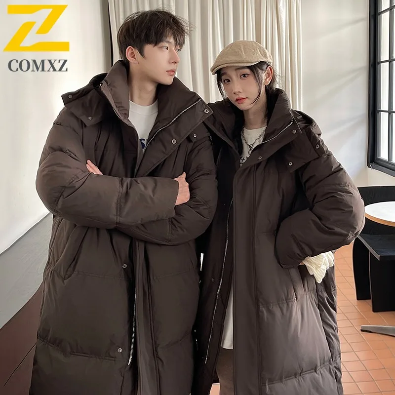 COMXZ Men's Cotton Padded Jacket Hong Kong Style Thick Warm Loose Snowy Padding Coat Travel Hooded High-Quality Padded Jacket
