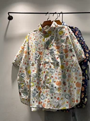 Bust 130cm Mori Kei Summer Japanese Style Cotton Cartoon Print Shirts and Blouses Large Size Tops Hawaiian shirt