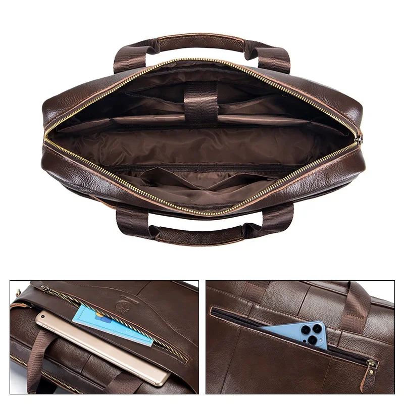 Maletín de cuero genuino para hombre, bolso de oficina portátil para ordenador portátil, bolsas de mensajero de negocios de alta calidad para viajar