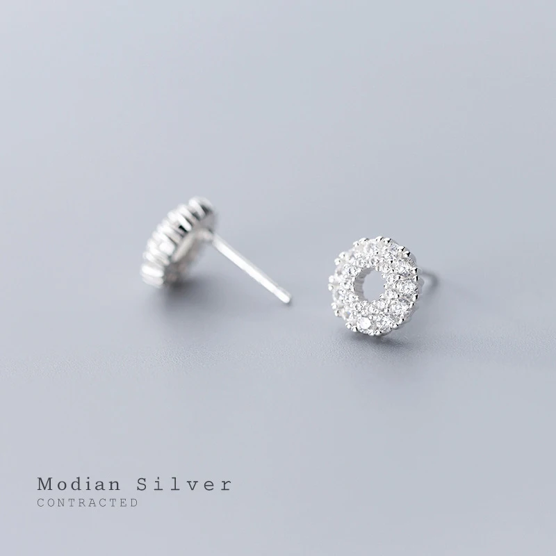 Modian Radiant cyrkon śliczne koło srebro 925 stadniny kolczyki dla kobiet luksusowe Ear Pin Wedding prezent zaręczynowy Fine Jewelry — zdjęcie 6