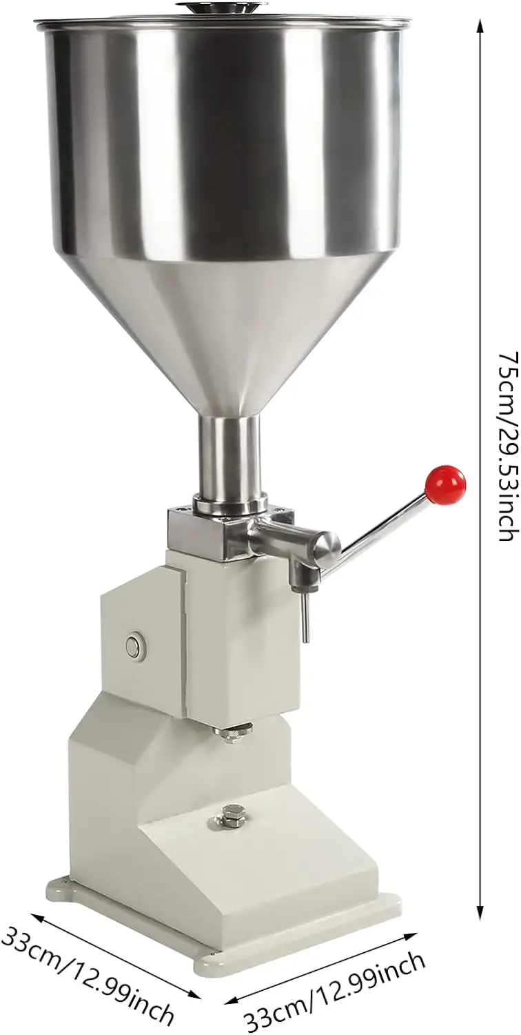 A03 Manual Liquid Filling Machine 5-110ml Adjustable Cream Filling Machine, Bottle Filler Machine with a 11.5 L Hopper