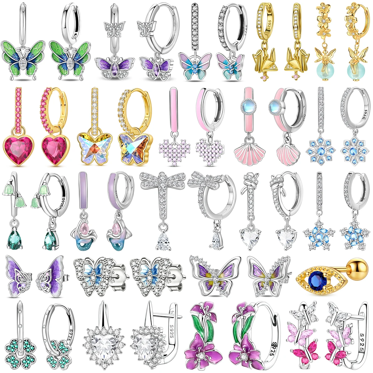 

925 Silver Dangle Drop Earrings Sexy Butterfly Bow Flower Shell Pearl Gem Bling Luxury for Women Ear Buckle Gift Fine Jewelry