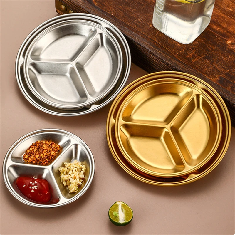 Stainless Steel Pepper Roast Meat Sauce Dishes Round Seasoning Tray Hotpot Condiment Dipping Plate Kitchen Spice Dish Tableware