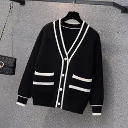 Dameskleding Gestreept contrast breivest Herfst Winter Nieuwe knop Losse all-match vintage truien Top Casual mode