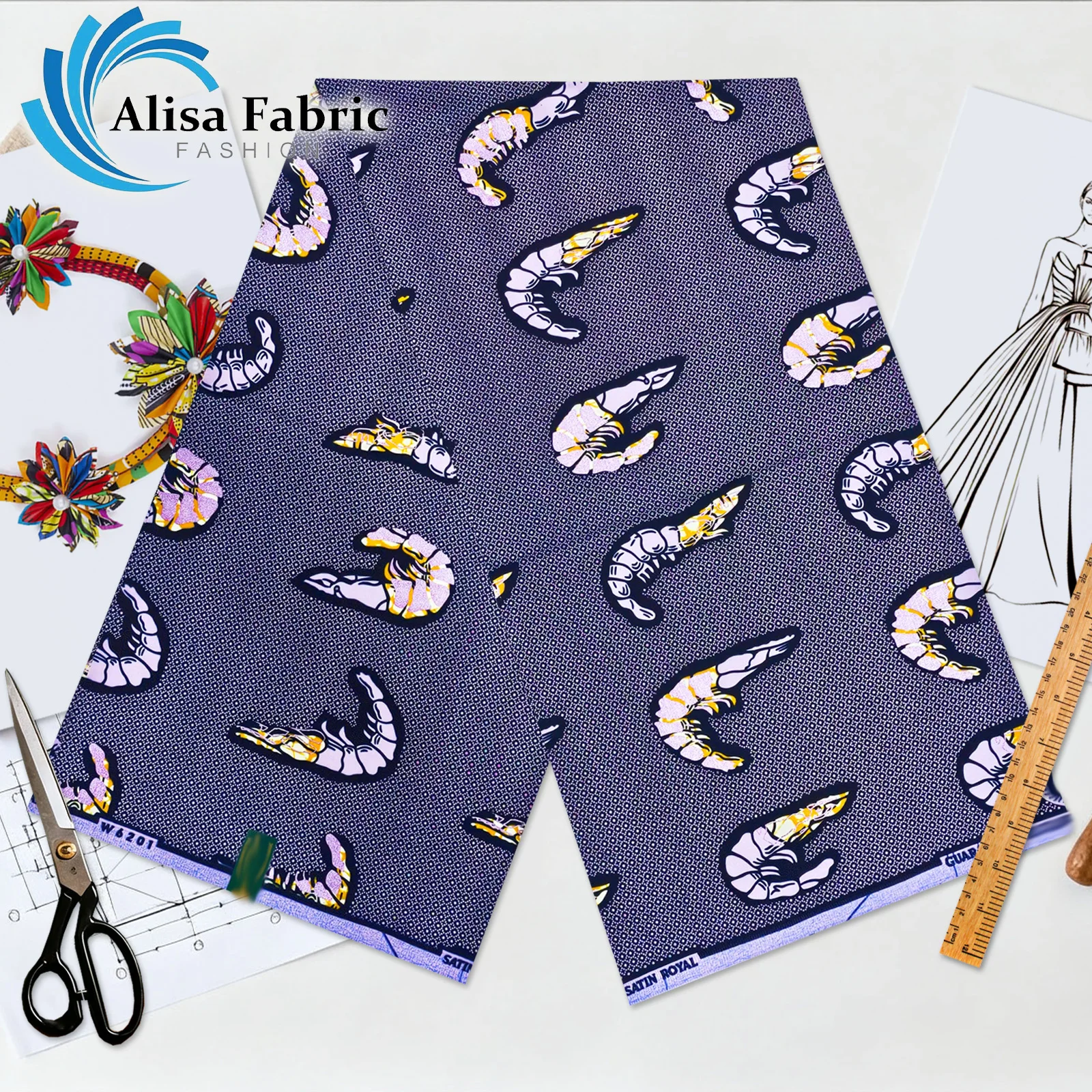 

New arrived African gold wax African fabric wax wholesale 6 yards 100% cotton Ankara couture for party dress, Purple Blue