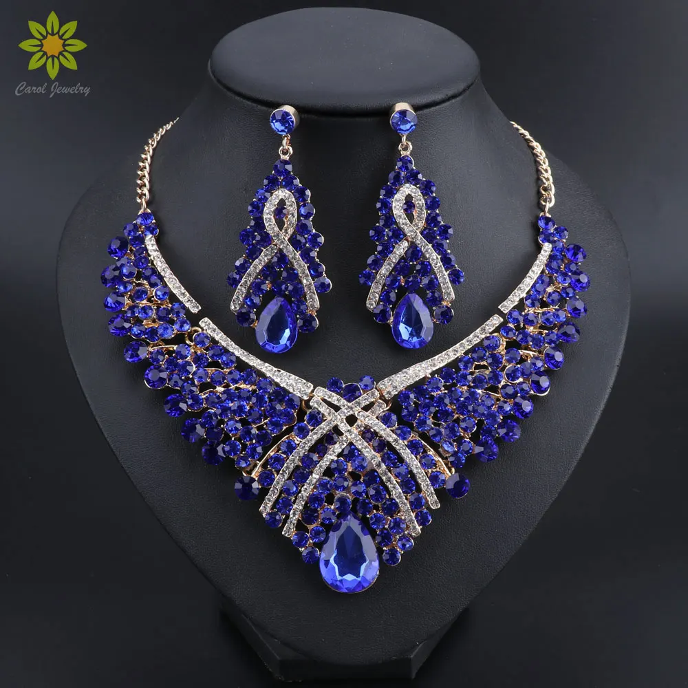 Fashion Bridal Jewelry Sets Wedding Necklace Earring For Brides Party Accessories Gold Color Crystal Jewellery Gift For Women