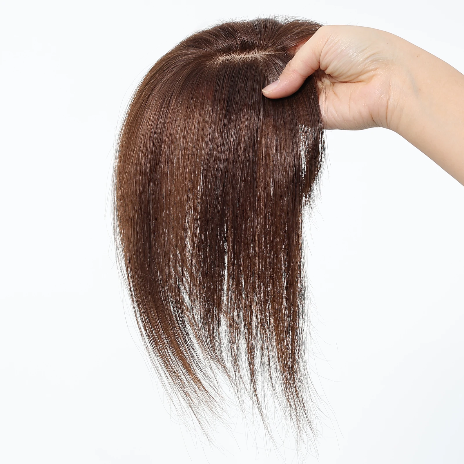 Hiasan Rambut Manusia Remy Dasar Sutra 10 Inci Coklat dengan Poni 3 Klip Dalam Potongan Rambut untuk Wanita Ekstensi Rambut Manusia Penggunaan Pesta Sehari-hari