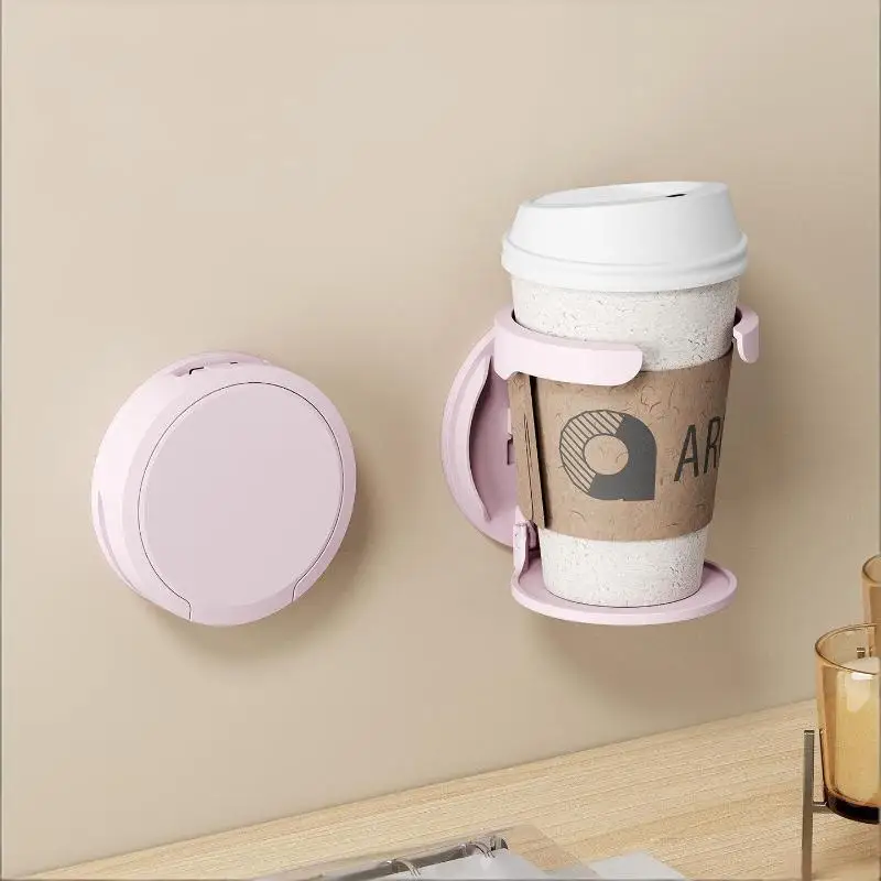 Portable Durable Wall-Mounted Round Cup Holder Foldable Self-Adhesive Drink Holder Multipurpose Space-Saving Wall Bottle Rack