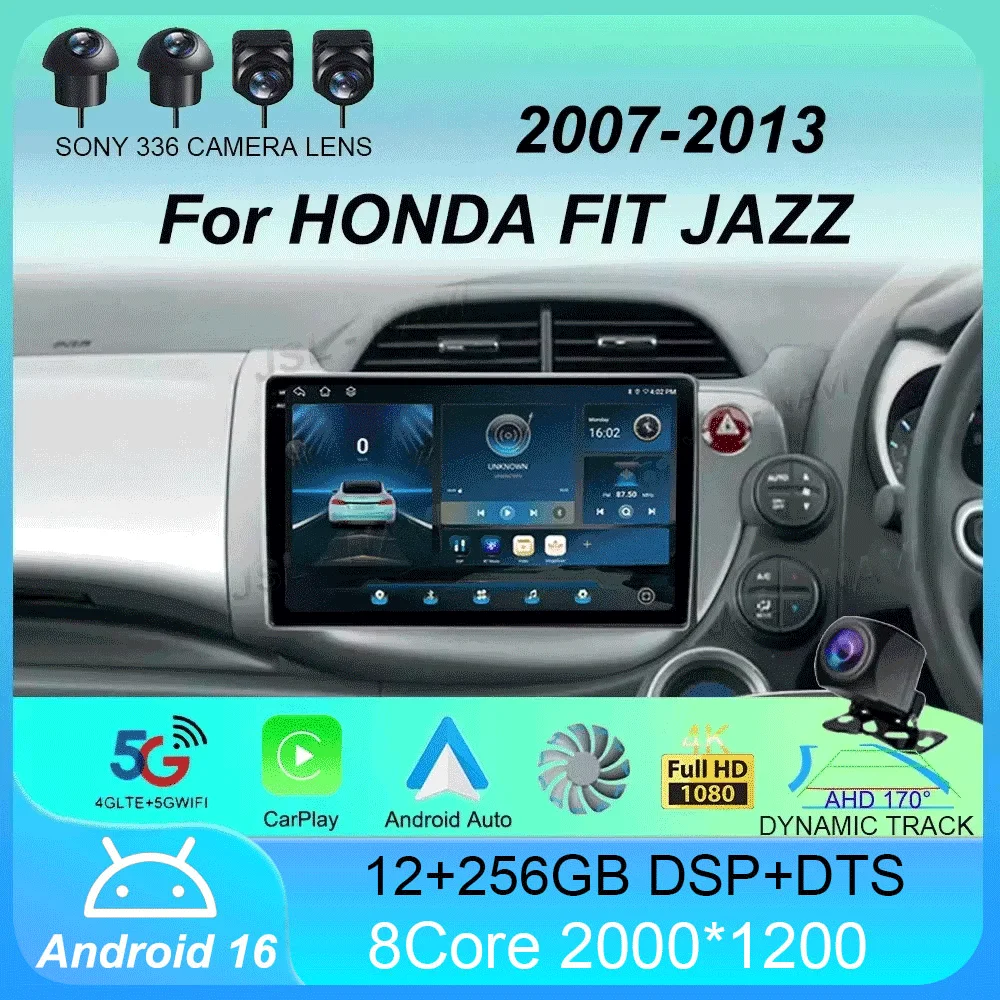 

Android 16 Car Radio Carplay For HONDA FIT JAZZ 2007 - 2013 Navigation Multimedia Player Stereo 5gWiFi+4G BT DVD Head Unit auto