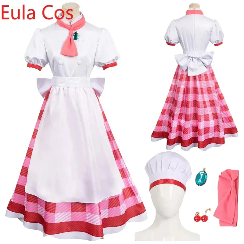 

Chef Peach Cosplay Fantasy Costume Anime Game Showtime Disguise Hat Lolita Dress Outfit Women Adult Girl Roleplay Halloween Suit