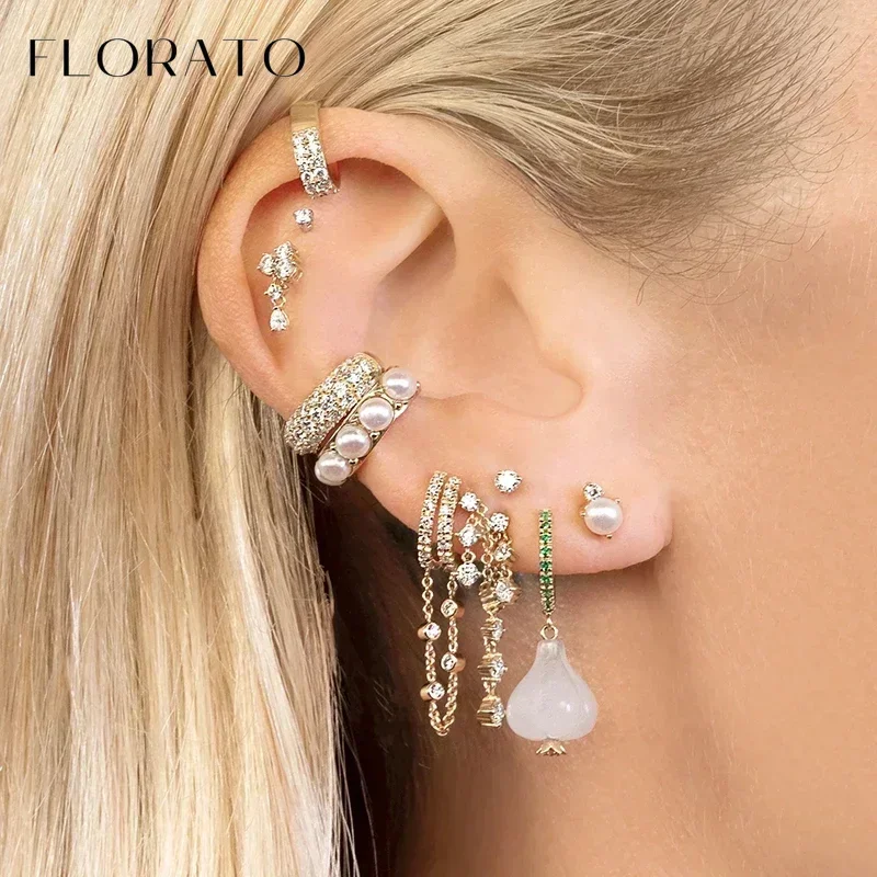 Vintage 925 Sterling Silver Ear Needle Pearl Series Earrings Hanging Hoop Earrings For Women Temperament Sweet Wedding Jewelry